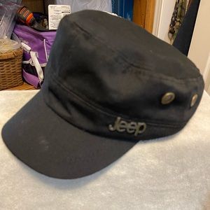 2 hats. One Jeep hat, one destructed denim ponytail hat.